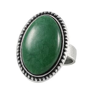 Green Stone Oval Statement Ring -  Adjustable Boho Vintage Style